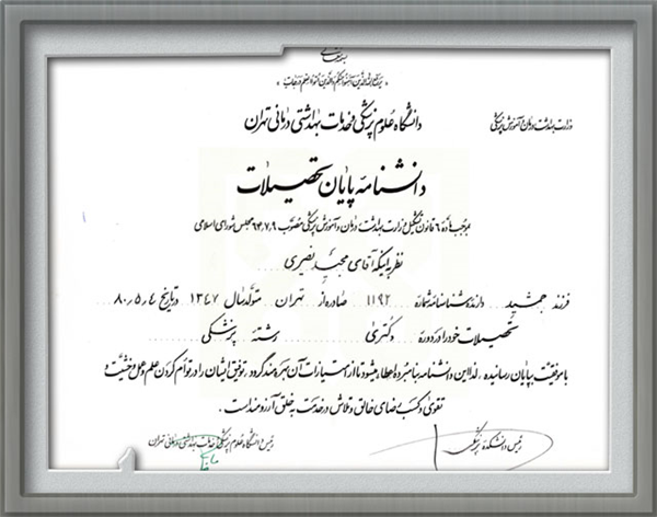 دانشنامه پایان تحصیلات دکتر مجید نصیری